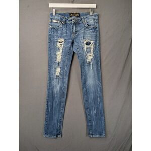 VO Jeans Womens Distressed Rhinestone Skinny Jeans Blue Size 27 VO-3605S